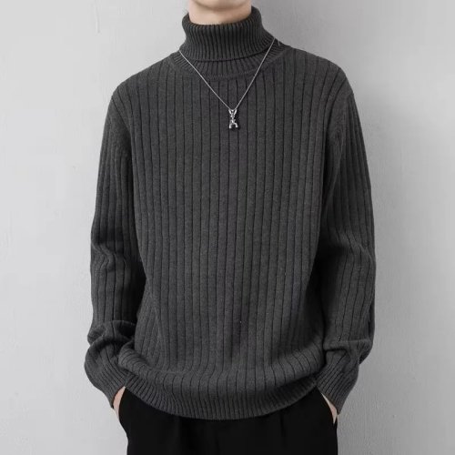 남성용 하이넥 니트 스웨터, 피부에 부드러운 베이스 레이어 — 2024 가을·겨울 캐주얼, 다양한 색상