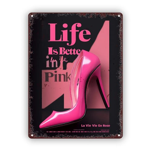 Plaque métallique vintage «La Vie en Rose» – décor mural en tôle rustique avec citation inspirante pour maison et bar