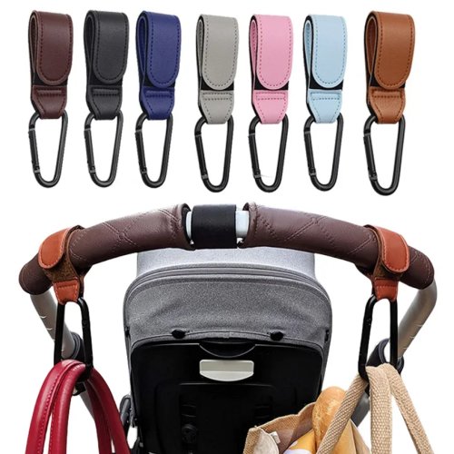 2 Pzs Ganchos para Cochecito en PU Ajustables — Colgador para Bolsa/Pañalera