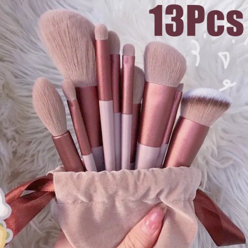 Bộ cọ trang điểm 13 cây – cọ mềm cho mắt, kem nền, má hồng kèm túi