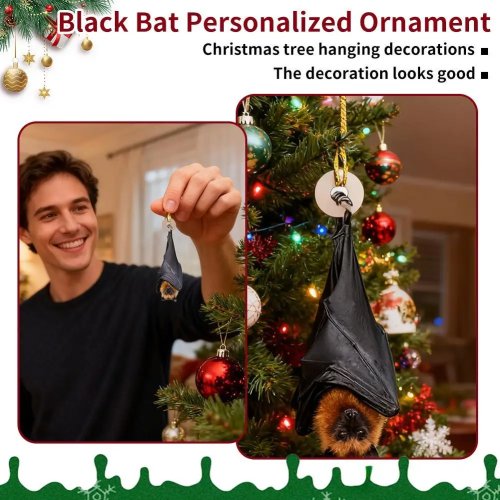 Adorno de Navidad de Murciélago Personalizado – Colgante realista estilo gótico retro para coche y decoración del hogar, DIY