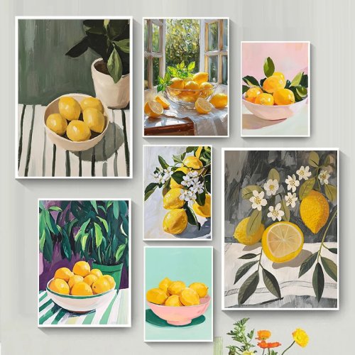 Lemon Still Life Oil Painting Poster — Retro Kitchen & Restaurant Wall Art, Diamond Painting