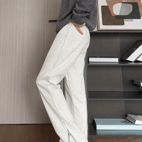 Calças homem corte direito com fecho — outono/inverno, estilo retro americano, perna larga, comprimento até ao chão, casual desportivo