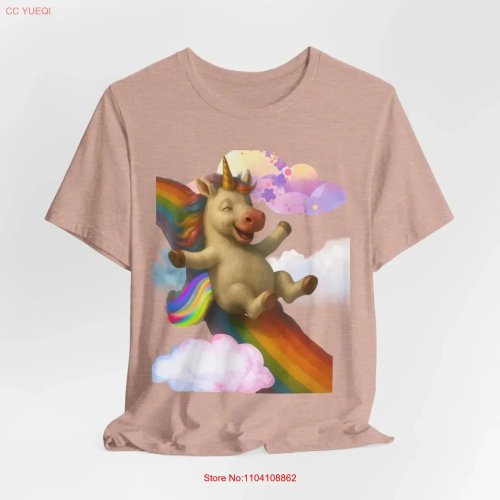 Eenhoorn-regenboog T-shirt unisex in vintage-washed look voor kinderen en volwassenen, ademend en rekbaar