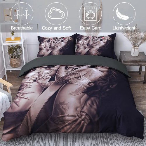 Juego funda nórdica 3D calavera con corona dorada – ropa de cama Halloween, funda nórdica + 2 fundas de almohada