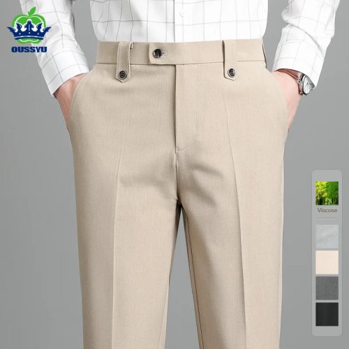 Calça social masculina OUSSYU comprimento até o tornozelo — Cinza/Caqui, formal para escritório