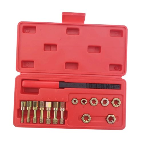 Conjunto 15 peças de machos e tarraxas – Kit reparador de roscas universal (7 machos, 7 tarraxas, 1 lima de rosca) Aço cromado