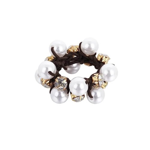 Lot de 3 chouchous rétro avec perles synthétiques et strass pailleté – élastiques cheveux femme