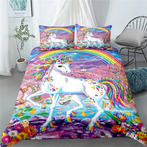 Housse de couette motif licorne — set de linge de lit, disponible en tailles une place / deux places / Queen / King / Super King