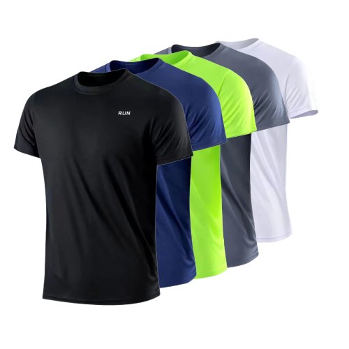 メンズ 速乾 半袖 Tシャツ／吸汗・速乾、丸首、軽量 — ジム・ランニング・トレーニング用