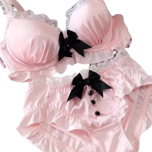 Conjunto de lencería Lolita japonesa KUCLUT – cubre sujetador con lazo y braga a juego, tallas pequeñas XS–S para pecho pequeño, estilo kawaii y sexy