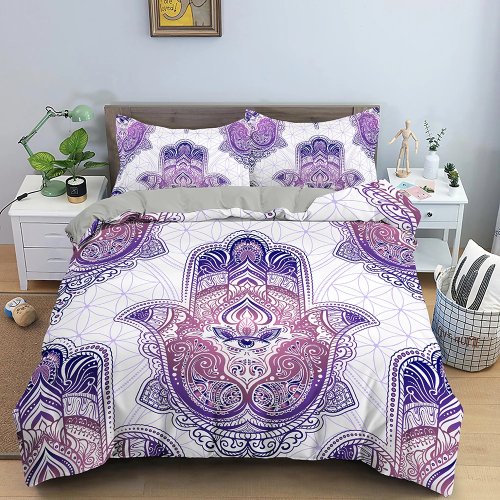 Housse de couette «Main de Fatma», imprimé floral 3D en polyester, housse de couette pour ados et adultes, taille King/Queen