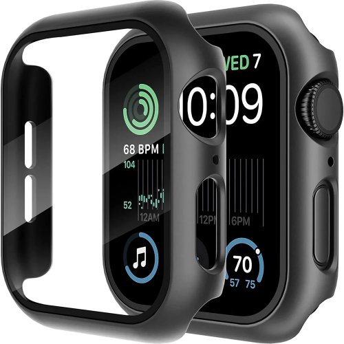 واقي شاشة زجاجي مقسى + غطاء بامبر PC لساعة Apple Watch (38/40/42/44/45/46 مم) متوافق مع Series 4–11 و SE3