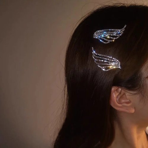 Pinza para cabello alas de ángel con strass estilo coreano – pasador brillante para fleco lateral