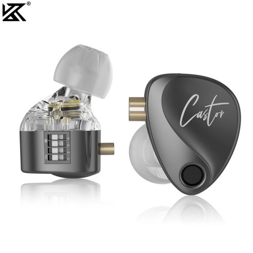 KZ Castor earphone in-ear Hi‑Fi, 2DD driver dinamis + balanced armature yang bisa disetel, kabel lepas pasang, peredam bising
