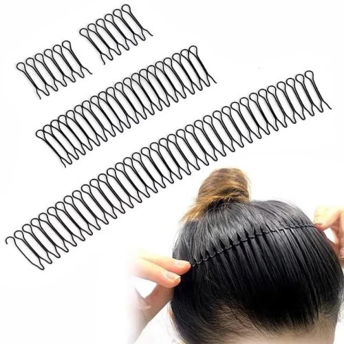 Women's black invisible hairpin — high U-style hair clip with insert comb, Korean hair accessory