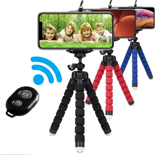 Portable mini tripod & selfie monopod for smartphone with phone holder clip — flexible 'octopus' action camera stand