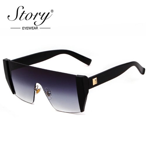 Gafas de sol sin montura STORY para mujer, oversize, varillas negras con remache, estilo retro, protección UV400, ideales para conducir