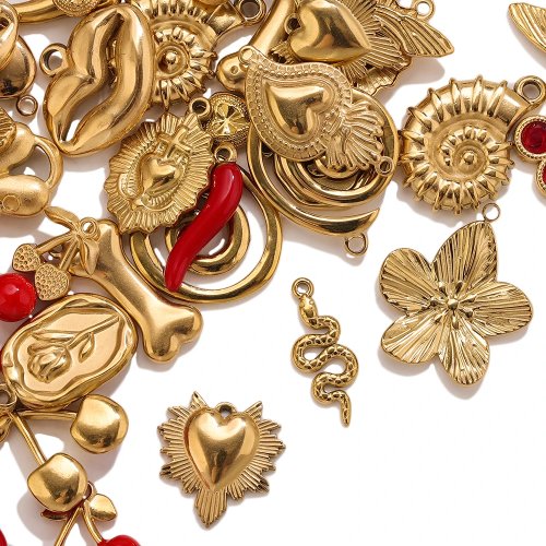 Pack de 5 colgantes rojos de acero inoxidable para fabricación de joyas — charms para collar y pendientes, accesorios DIY