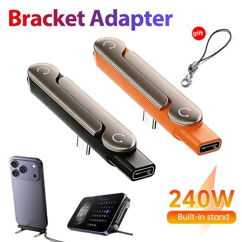 محول USB‑C OTG مع حامل قابل للطي — شحن سريع 240W، Type‑C ذكر إلى USB‑C أنثى (1/2/3 قطعة)