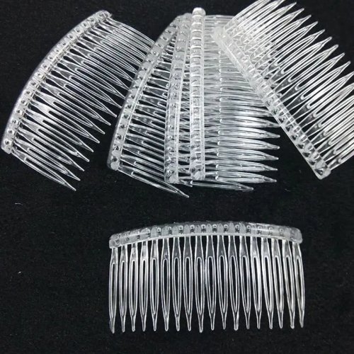 Presilha/pente de cabelo plástico transparente 15 dentes 7x5 cm – suporte para véu de noiva, acessório de penteado DIY