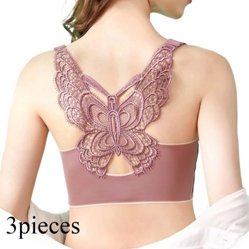 Conjunto 3 peças Sutiã sem aro em látex tailandês, tamanhos grandes, costas em borboleta, efeito push-up, confortável