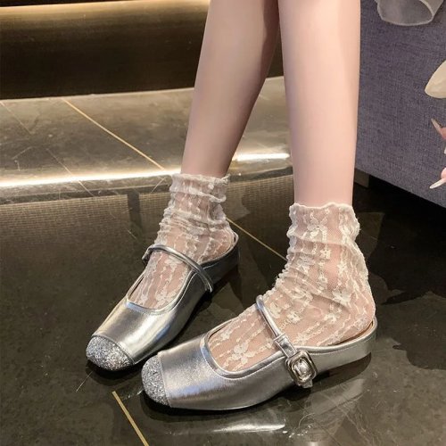 Mule feminino Zhen — estilo fairycore com coração, meias‑pantufa macias tipo slip‑on, nova coleção Primavera 2026, para uso diário exterior