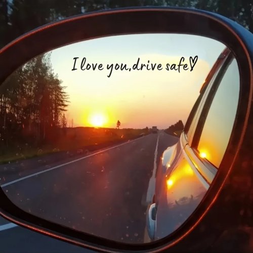 Adesivo per specchietto retrovisore «Guida in sicurezza — Ti amo» con cuore