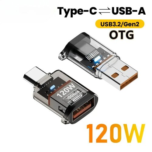 محول USB 3.2 إلى USB‑C 120 واط - شحن سريع، OTG، نقل بيانات 10 جيجابت/ث وصوت لأجهزة الكمبيوتر/اللوحيات/الهواتف (Xiaomi/Huawei)