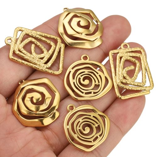 5 Peças Pendentes em Aço Inoxidável Espiral/Redemoinho Estrutura Geométrica Irregular para Brincos, Colares e Pulseiras – Material para Bijutaria
