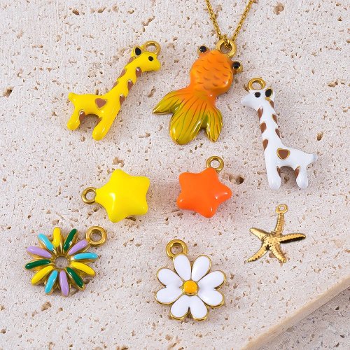 Set 2 ciondoli in acciaio inox a tema animali — fiore, elefante, conchiglia, pesciolino, stella; charms per collane e orecchini, per creazione di gioielli, idea regalo compleanno