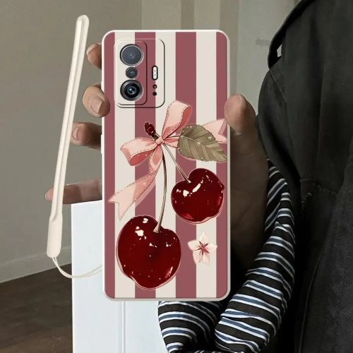 Capa traseira macia com padrão de cereja para Xiaomi Mi 10T/11T/12T/12T Pro/11/12 Lite/13