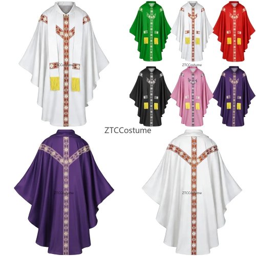 Disfraz de sacerdote para Halloween: casulla de misa católica con borla, túnica para adultos