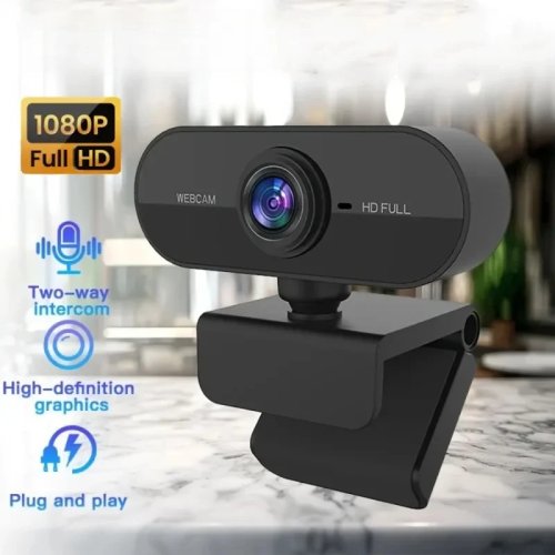 Webcam 1080p USB – Plug & Play (senza driver), videocamera girevole con microfono integrato per PC/desktop, videochiamate e videoconferenze