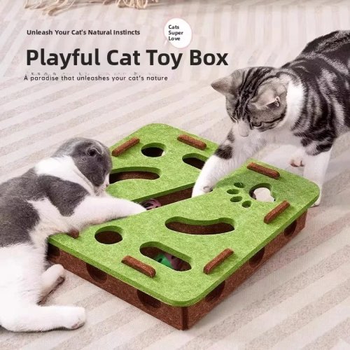 Felt Puzzle Box Cat Toy with Ball — Interactive Indoor Hunting & Exercise Toy for Cats