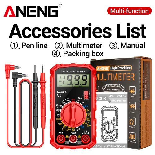 Multímetro Digital ANENG SZ308 – Amperímetro AC/DC, Voltagem, Resistência, Visor LCD, Função Onda Quadrada