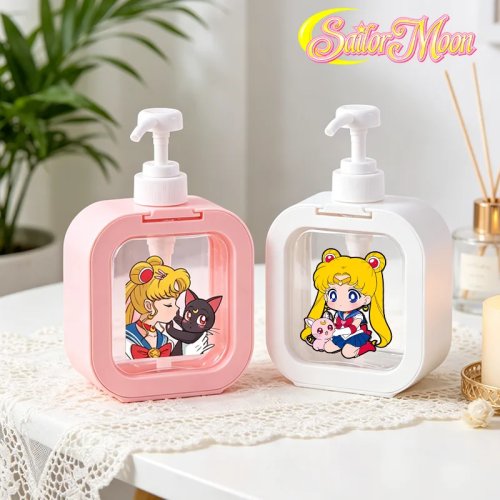 Doseador de sabão líquido Sailor Moon — bomba recarregável portátil em plástico para sabão das mãos/xampô, estilo kawaii/anime, presente