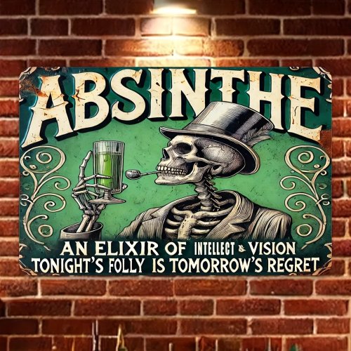 Vintage Blechschild 'Absinthe' – Retro Warnschild/Deko aus Metall für Bar, Garten, Schlafzimmer, Restaurant
