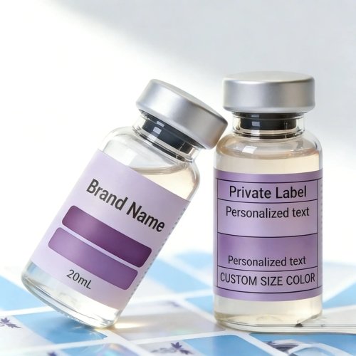 Etiquetas de vinil impermeáveis de baixa contração para frascos 2–12 ml — autocolantes adesivos personalizados para tónicos e cosmética