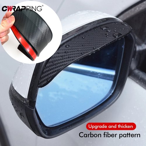 Conjunto 2 visores anti-chuva para espelho retrovisor lateral, acabamento fibra de carbono, protege e mantém visão limpa
