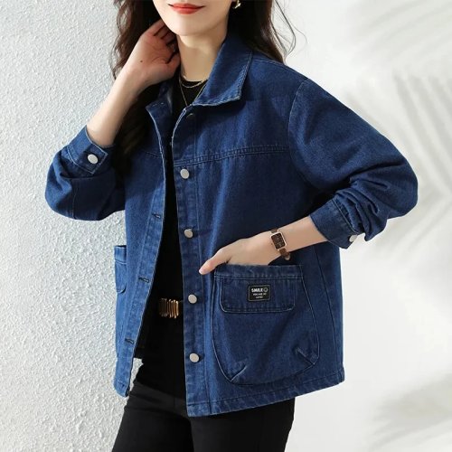 Casaco de ganga feminino estilo coreano primavera/outono, corte solto e versátil