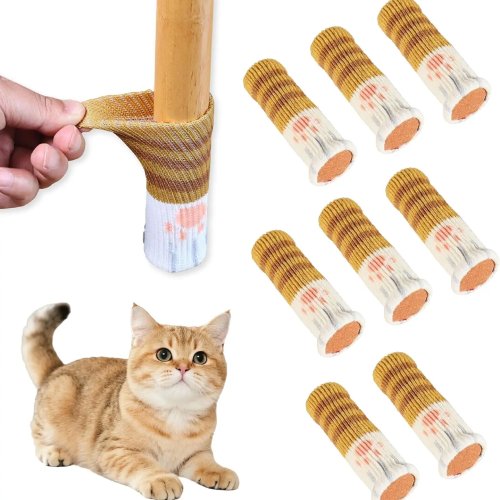 Noise-reducing knitted chair leg socks with cat paw design — anti-slip floor protectors for wooden furniture legs