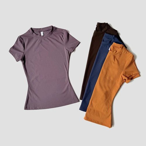 Playera deportiva para mujer manga corta secado rápido, elástica y transpirable para yoga y correr