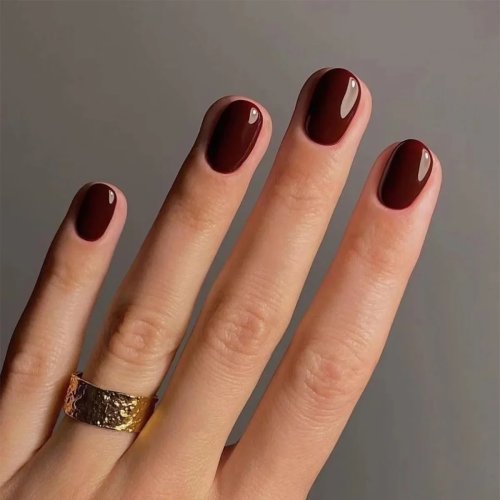 Set 24 uñas postizas cortas (press-on) – Colores sólidos oscuros brillantes, forma cuadrada/redonda, extraíbles