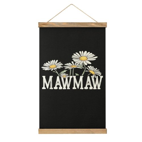 Suspension murale en lin 'MAWMAW' motif marguerite – Décoration murale humoristique pour chambre, blanc