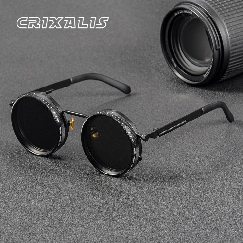 Lunettes de soleil rondes polarisées CRIXALIS ND9 assombrissement réglable unisexe style rétro punk pour pêche UV400