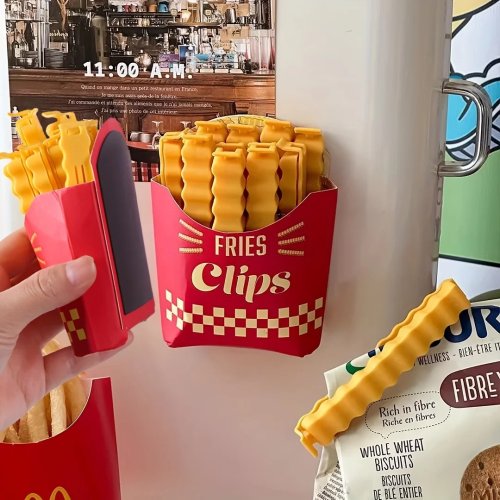 Lot de 12 pinces forme frites – clips de fermeture pour sachets de snacks, épices et conservation alimentaire
