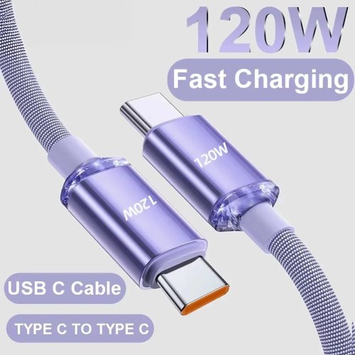 كابل USB‑C 120 واط شحن سريع PD (USB‑A إلى USB‑C / USB‑C إلى USB‑C) كابل بيانات وشحن متوافق مع iPhone و Xiaomi و OPPO و Samsung
