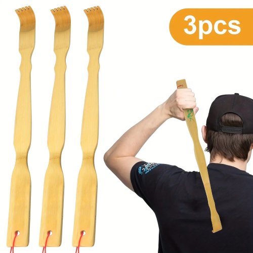 천연 대나무 등 긁개 3개 세트 – 가볍고 튼튼하여 가려움 완화 및 등 마사지에 적합