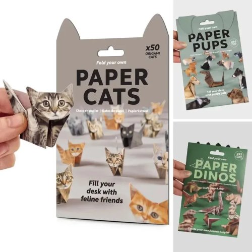 Pack de papel origami 50 hojas – Set de animales (gato, perro, dinosaurio) – Papel para manualidades DIY